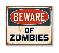 BigBazza Novelty Retro Vintage Wall tin Plaque 20x15cm - Ideal for Pub shed Bar Office Man Cave Home Bedroom Dining Room Kitchen Gift - Beware Warning Walkers Zombies The Walking Dead Metal Sign
