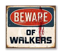 BigBazza Novelty Retro Vintage Wall tin Plaque 20x15cm - Ideal for Pub shed Bar Office Man Cave Home Bedroom Dining Room Kitchen Gift - Beware Warning Walkers The Walking Dead Metal Sign