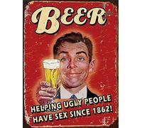 BigBazza Novelty Retro Vintage Wall tin Plaque 20x15cm - Pub shed Bar Office Workshop Man Cave Home Bedroom Dining Room Kitchen Gift - Beer Ugly people have sex Metal Sign