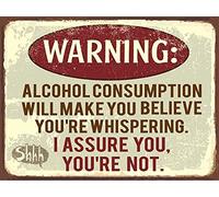 BigBazza Novelty Retro Vintage Wall tin Plaque 28x20cm - Pub Shed Bar Man Cave Bar Office Workshop Home Bedroom Dining Room Kitchen Gift - Warning Alcohol content Loud Metal Large A4 Sign