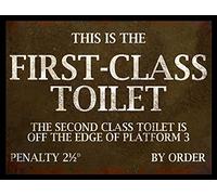 BigBazza Novelty Retro Vintage Wall tin Plaque 28x20cm - Pub shed Bar Office Man Cave Home Bedroom Dining Room Kitchen Gift - First Class Train Toilet Platform - Large Decorative A4 Metal Sign