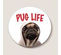 BigBazza Round Circle Wood Gift Coaster Coffee Tea Office Kitchen Novelty Cup Work Mug - Puglife Dog Pug Cute Puppy