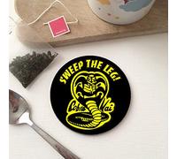 BigBazza Round Circle Wood Gift Coaster Coffee Tea Office Kitchen Novelty Cup Work Mug - Retro Sweep Leg Cobra Kai Karate Kid inspired