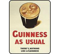 BigBazza Vintage Advertising Wall Tin Plaque 20x15cm - Pub Shed Bar Man Cave Home Bedroom Office Kitchen Gift Metal Sign - Retro Guinness As Usual Drink Stout Ale Pint Glass Advert inspired