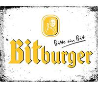 BigBazza Vintage Advertising Wall Tin Plaque 20x15cm - Pub Shed Bar Man Cave Home Bedroom Office Kitchen Gift Metal Sign - Retro Bitburger Brewery German Pint Beer Lager inspired Alcohol Yellow Txt