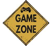 Vintage Advertising Wall Tin Plaque Large Square 20x20cm Pub Shed Bar Man Cave Home Bedroom Office Kitchen Gift Metal Sign - Warning Yellow Hazard Game Zone xbox ps4 Gamer inspired
