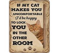 BigBazza Vintage Rustic Advertising Retro Wall Tin Plaque 20x15cm - Pub Shed Bar Man Cave Home Garage Kitchen Gift Metal Sign - Cat Uncomfortable Pet Kitten lock You Other Room House Quote, multi