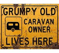 BigBazza Vintage Rustic Advertising Retro Wall Tin Plaque 20x15cm - Pub Shed Bar Man Cave Home Garage Kitchen Gift Metal Sign - Grumpy Old CARAVAN Owner Lives Here Camping Holiday, yellow