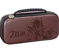 Bigben RDS Industries Nintendo Switch Deluxe Brown Zelda Link Travel Case, Hard Shell, Koskin Saddle Leather, 3 Compartments, 8 Game Storage, Nintendo Switch Compatible