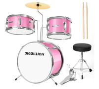 BIGBILLION Drum Set for Kids, 3-Piece 14'' Beginner Kids Drum Kit Junior Drum Set with Bass Tom Snare Drum with Adjustable Throne, Cymbal, Pedal, Drumsticks (Pink)
