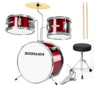BIGBILLION Drum Set for Kids, 3-Piece 14'' Beginner Kids Drum Kit Junior Drum Set with Bass Tom Snare Drum with Adjustable Throne, Cymbal, Pedal, Drumsticks (Wine Red)
