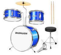 BIGBILLION Drum Set for Kids, 3-Piece 14'' Beginner Kids Drum Kit Junior Drum Set with Bass Tom Snare Drum with Adjustable Throne, Cymbal, Pedal, Drumsticks (Blue)