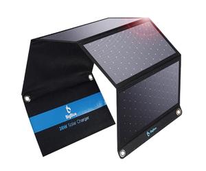 BigBlue 28W Foldable Solar Charger with 3 USB Ports (5V/4.8A Total) Portable and Waterproof Solar Panel + 4 Steel Hooks Compatible with Phone, Huawei, Xiaomi, Samsung Galaxy