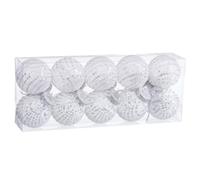 BigBuy Christmas Christmas Baubles White Silver Plastic Woven Sequins 6 x 6 x 6 cm (10 Units)