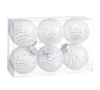 BigBuy Christmas Christmas Baubles White Silver Plastic Woven Sequins 8 x 8 x 8 cm (6 Units)