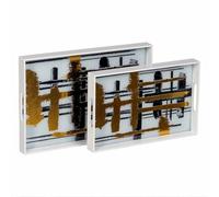 BigBuy Home Snack Tray White Black Gold PVC Abstract Glass 45 x 31 x 4.2 cm (Pack of 2)