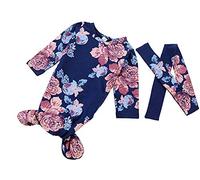 Bigbuyu Baby Girl Newborn Clothes Baby Sleepy Floral Striped Gown Headband Sleepwear Romper Sleeping Bags (Blue)