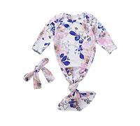 Bigbuyu Baby Knotted Sleep Gown Newborn Sleepy Floral Gown Headband Sleepwear Romper Sleeping Bags