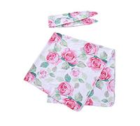 Bigbuyu Newborn Receiving Blanket Headband Set Floral Printed Baby Swaddle Shower Gift