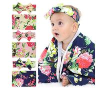 Bigbuyu Newborn Receiving Blanket with Bow Headband Set Baby Floral Pattern Soft Swaddle Blankets Baby Shower Gifts (Beige)
