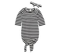 Bigbuyu Newborn Sleeper Gown Striped Knotted Nightgowns Baby Receiving Blanket Wrap Swaddle Sleeping Bag with Headband