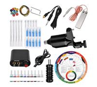 Bigcan Complete Rotary Tattoo Machine Kit with Power Supply, Foot Pedal, 10 Ink Colors, and Color Wheel - 9000RPM Motor, RCA Connection, Full Accessories for Artists