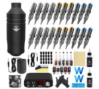 Bigcan Rotary Tattoo Pen Kit - Compact Tattoo Machine with 9000RPM Coreless Motor, Power Supply, 10 Inks and 20 Cartridges for Artists,Black