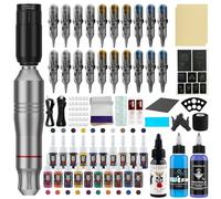 Bigcan Rotary Tattoo Pen Kit for Beginners - Complete Tattoo Machine with Mini Power Supply, 10000RPM Motor, DC Cord, and Practice Skins,Silver