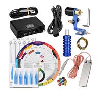 Bigcan Tattoo Machine Kit with Practice Tools and Power Supply - 6500RPM Rotary Set for Artists, Includes Color Wheel, Cartridge Needles, Foot Pedal, and Accessories,Blue