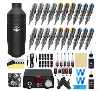 Bigcan Tattoo Pen Kit with Dual-Mode Operation, Lightweight Rotary Tattoo Machine with Coreless Motor, 10 Colors and 20 Cartridges for Artists,B