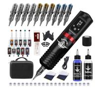 Bigcan Wireless Rotary Tattoo Pen Kit - 1800mAh Rechargeable Battery Pen with LCD Display, Adjustable Voltage (4-12V), Japan Motor, 3.5mm Stroke, Complete Set,Red,A Set