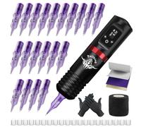 Bigcan Wireless Rotary Tattoo Pen Set - Complete Tattoo Machine Kit with 1800mAh Battery, 20 Cartridges, and Essential Supplies for Artists,Red