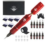 Bigcan Wireless Tattoo Machine Kit RCA Pen Adjustable 6V 11V Voltage Brushless Motor USB C Charging for Lining and Shading,Red,B
