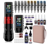 Bigcan Wireless Tattoo Pen Kit with 1600mAh Battery Professional Rotary Tattoo Machine with Adjustable 2.0-4.2mm Stroke for Lining Shading for Artists Beginners,Red,2 Battery Kit