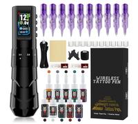 Bigcan Wireless Tattoo Pen Kit with 1600mAh Battery Professional Rotary Tattoo Machine with Adjustable 2.0-4.2mm Stroke for Lining Shading for Artists Beginners,Black,1 Battery Kit