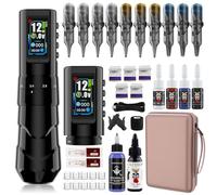 Bigcan Wireless Tattoo Pen Kit with 1600mAh Battery Professional Rotary Tattoo Machine with Adjustable 2.0-4.2mm Stroke for Lining Shading for Artists Beginners,Black,2 Battery Kit