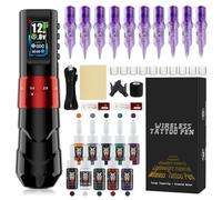 Bigcan Wireless Tattoo Pen Kit with 1600mAh Battery Professional Rotary Tattoo Machine with Adjustable 2.0-4.2mm Stroke for Lining Shading for Artists Beginners,Red,1 Battery Kit