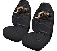 BIGCARJOB 2Pack Universal Car Seat Cover Pocket Pug Print Saddle Blanket Mat Cover Durable Front Seat Covers Car Decorative
