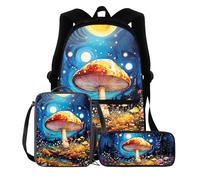 BIGCARJOB 3 in 1 School Bag Set Animal Sloth Llama Print Fashion Backpack with Lunch Bag Pencil Case, Mushroom Moon, OneSize, Daypack Backpacks