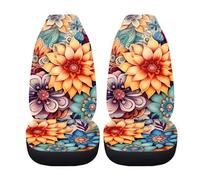 BIGCARJOB Blossoms Flower Car Seat Covers for Womens,Full Set of 2 Pcs Bohemian Floral Style Auto Front Seat Protector Durable Saddle Blanket Vehicle Seat Interior Accessories Cushion Pads