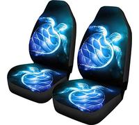 BIGCARJOB Blue Neon Sea Turtle Print Universal Fit Car Seat Covers 2pc Front Drive Seat Protector Saddle Blanket,Automotive Seat Covers
