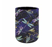 BIGCARJOB Dragonfly Printed Stationery Pen Cup Pot,Round Pencil Desk Organizer,PU leather Make Up Brush Holder,Cute Floral Dragonfly Pencil Holders for Women Ladies Gifts