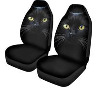 BIGCARJOB Durable Washable Black Cat Car Seat Covers 2pc Front Seat Only Ultra-Soft Universal Auto Drive Seat Protector Cover