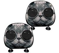 BIGCARJOB Funny Animal Headrest Covers, 2 Pack Glasses Cat Printed Car Truck SUV Van Headrest Covers,Comfortable Cover Interior Decorative Cover