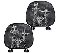 BIGCARJOB Giraffe Print 2pcs Car Headrest Covers for Vehicle, Dust Proof Comfortable Printed Head Rest Covers for Most Vehicles