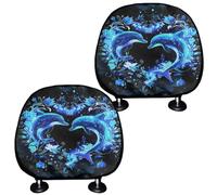 BIGCARJOB Neon Dolphin Car Seat Head Rest Cover Set for Women Auto Interior Sets Vehicles Head Rest Protector Universal Auto Seat Pillow Cover Full Set of 2 Pcs