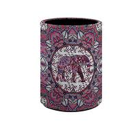 BIGCARJOB PU Peather Pencil Holders for Desk,Boho Elephant Printed Pens Pencils Holder Desk Stationery Organiser for Women Ladies Gifts,Makeup Brush Holder Storage Box