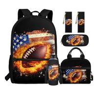 BIGCARJOB School Backpack for Girls Bookbag Lunchbox Pencil Case Bottle Holder and Bookmark - 5-Piece School Bookbags Set, Flag Football, L, Pratical