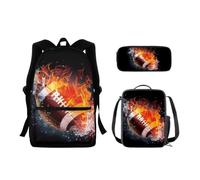 BIGCARJOB School Backpacks Set Girls Boys Backpack with Lunch Bag and Pencil Case Kids 3 in 1 Bookbags Set School Bag, Flame American Football, One Size, Daypack Backpacks