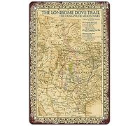 Bigccaee 1881 Lonesome Dove & Great Cattle Trails Map Metal Tin Sign Wall Decor Retro Metal Tin Sign 8X12 Inches